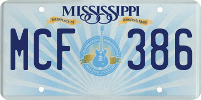 MS license plate MCF386