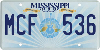 MS license plate MCF536
