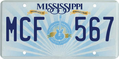 MS license plate MCF567