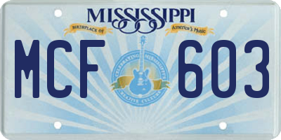 MS license plate MCF603