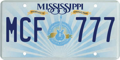 MS license plate MCF777