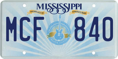 MS license plate MCF840