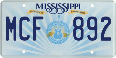 MS license plate MCF892