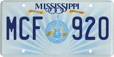 MS license plate MCF920