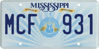 MS license plate MCF931