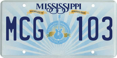 MS license plate MCG103