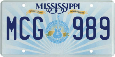 MS license plate MCG989