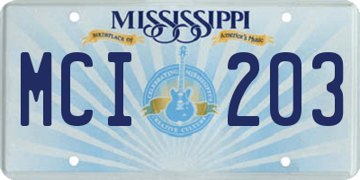 MS license plate MCI203