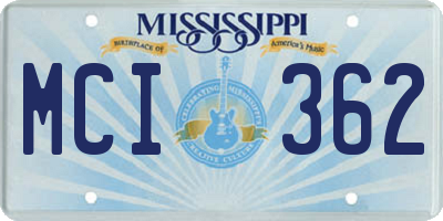 MS license plate MCI362