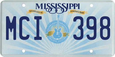 MS license plate MCI398