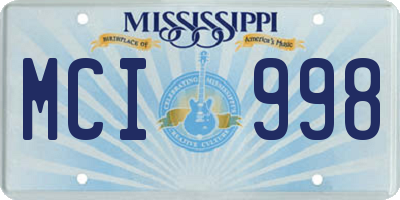 MS license plate MCI998
