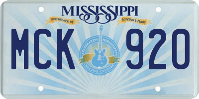 MS license plate MCK920