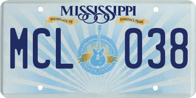 MS license plate MCL038