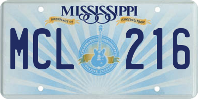 MS license plate MCL216