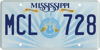 MS license plate MCL728