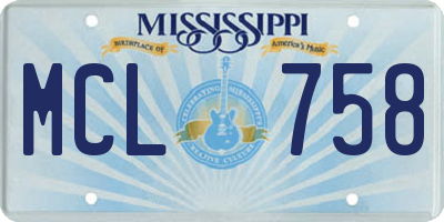 MS license plate MCL758