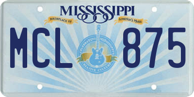 MS license plate MCL875