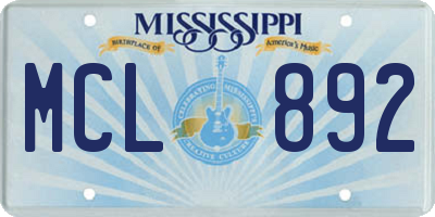 MS license plate MCL892