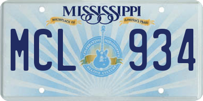 MS license plate MCL934