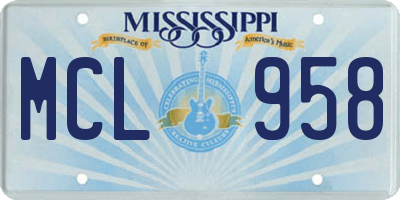 MS license plate MCL958