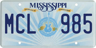 MS license plate MCL985