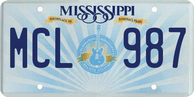 MS license plate MCL987