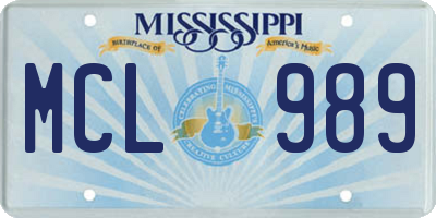 MS license plate MCL989