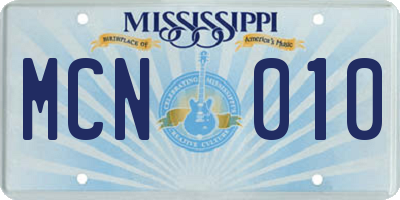 MS license plate MCN010