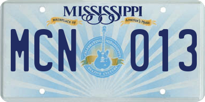 MS license plate MCN013
