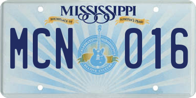 MS license plate MCN016