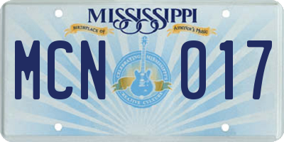 MS license plate MCN017
