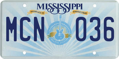 MS license plate MCN036