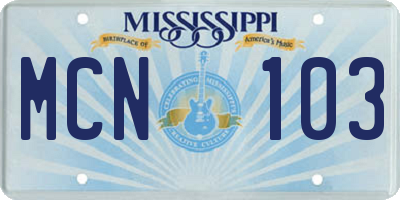 MS license plate MCN103