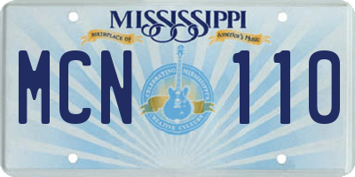 MS license plate MCN110
