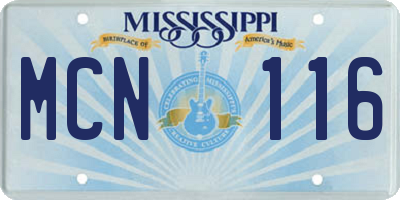 MS license plate MCN116