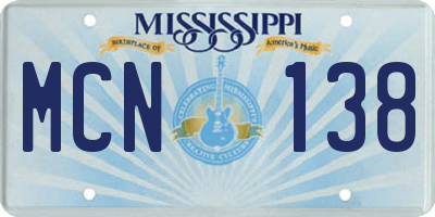 MS license plate MCN138