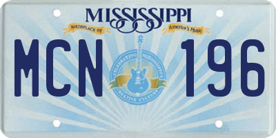 MS license plate MCN196