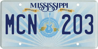 MS license plate MCN203