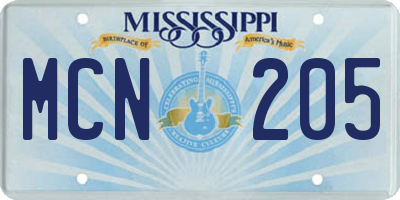 MS license plate MCN205