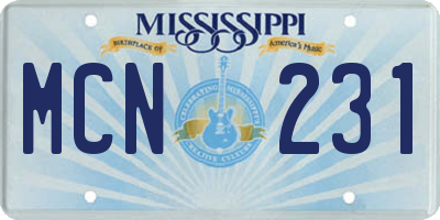 MS license plate MCN231