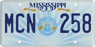 MS license plate MCN258