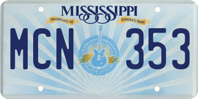 MS license plate MCN353