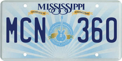 MS license plate MCN360