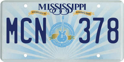 MS license plate MCN378