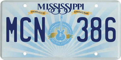 MS license plate MCN386