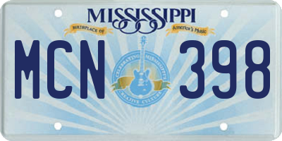MS license plate MCN398