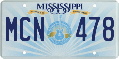 MS license plate MCN478