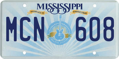 MS license plate MCN608
