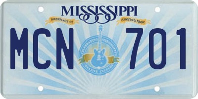 MS license plate MCN701