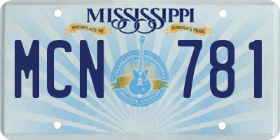 MS license plate MCN781